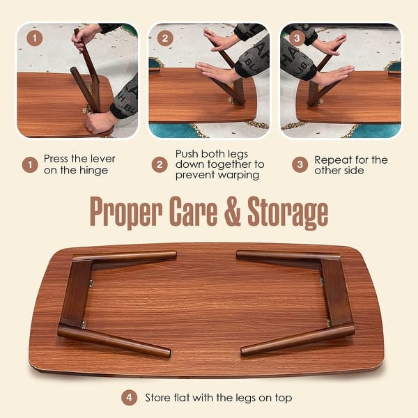 Floor Table, Low Japanese Folding Coffee Tables, Short, Wood, Walnut